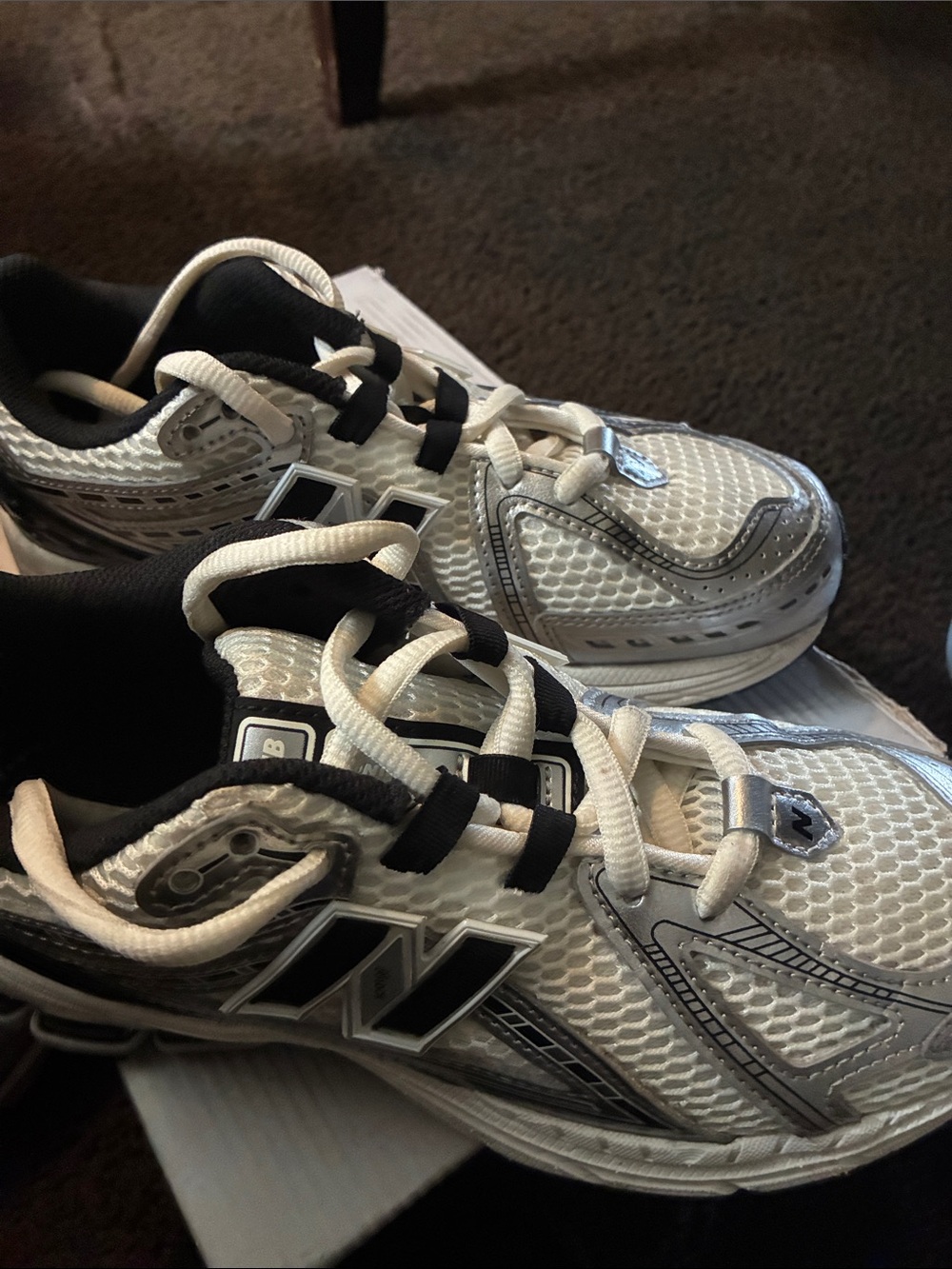 New Balance Kids White, Silver & Black Athletic Sneakers